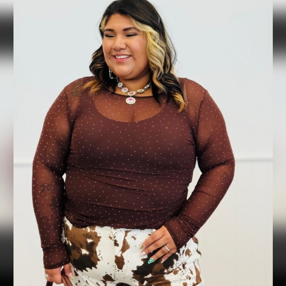 Brown Rhinestone MeshTop - Picture 3 of 3